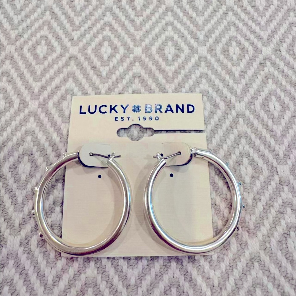 Lucky Brand Textured Silver Hoop Earrings